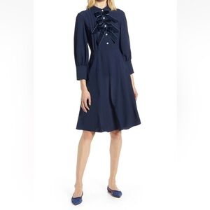 Halogen x Atlantic Pacific Navy Midi Dress with Bow Accents